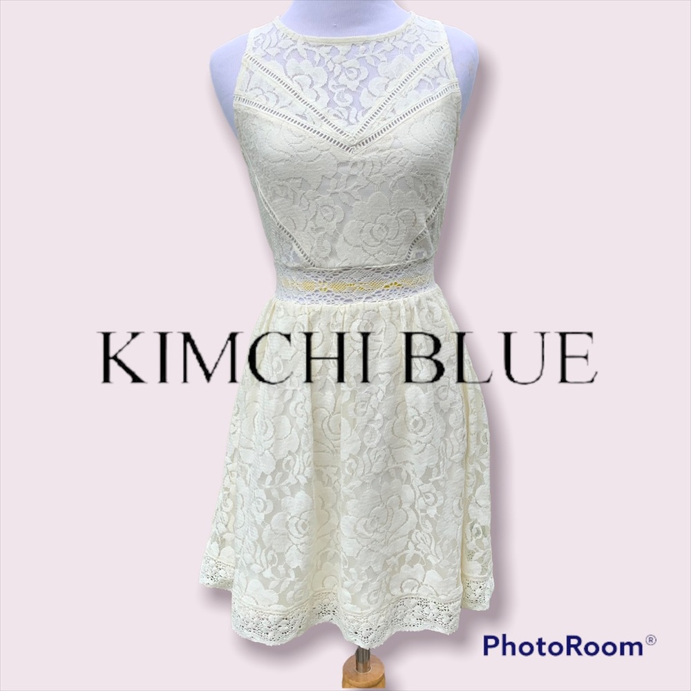 Kimchi Blue Cream Off-White Sleevless Lace Mini Dress Small Fit & Flare retro